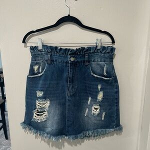 Hayden Blue Distressed Denim Skirt